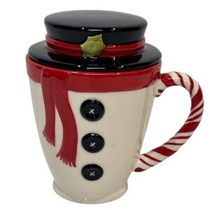Snowman Mug 2-Pc w/Tophat Hallmark Red/Black/Green Coffee/Hot Cocoa EUC